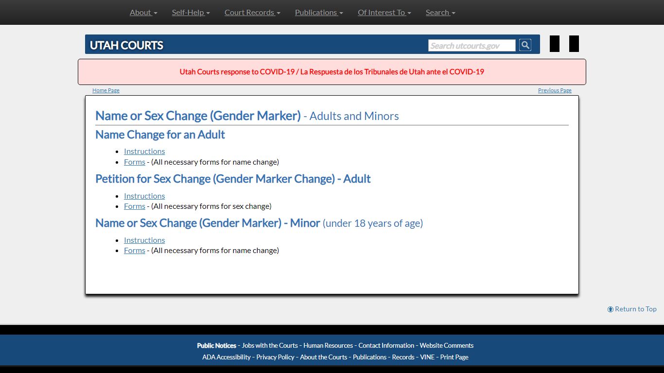 Utah Courts - Name Change Forms & Instructions (Adults and Minors)