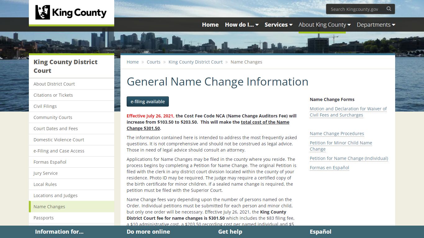 General Name Change Information - King County