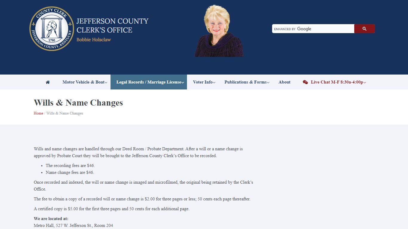 Wills & Name Changes - Jefferson County Clerk | Bobbie Holsclaw